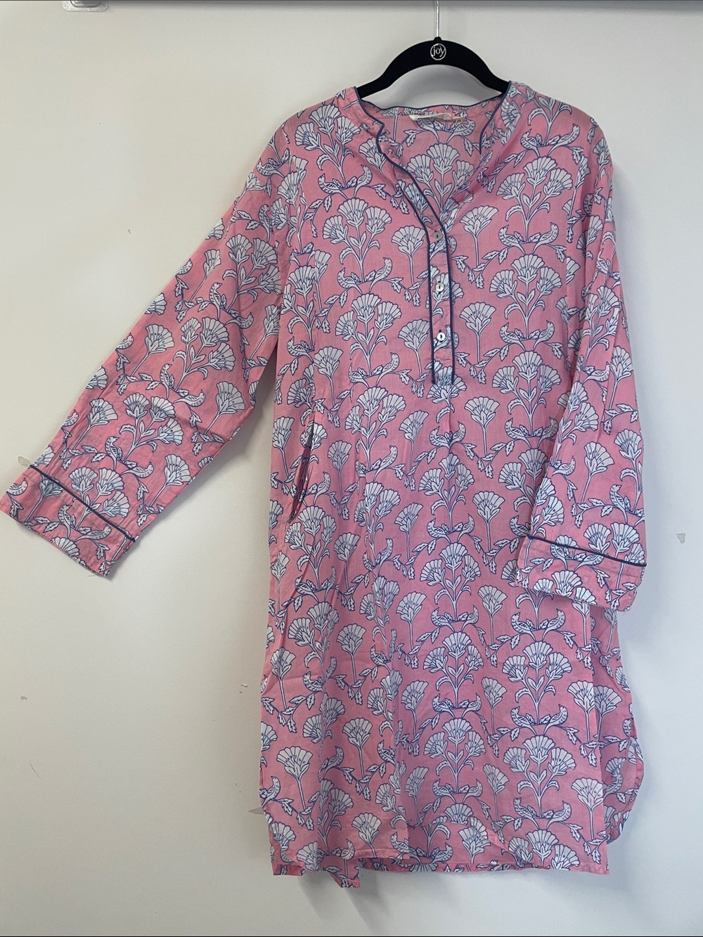 Sleep shirt BluThreads Pink Floral 1/4 Button-Front pockets Long sleeve cottonXL